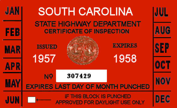 (image for) 1957-58 South Carolina inspection sticker